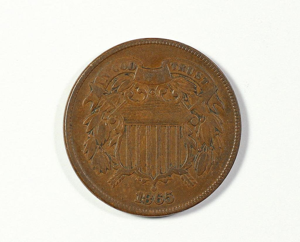 1865 No Mint Mark Circulated Two Cent Piece Civil War Era Coin