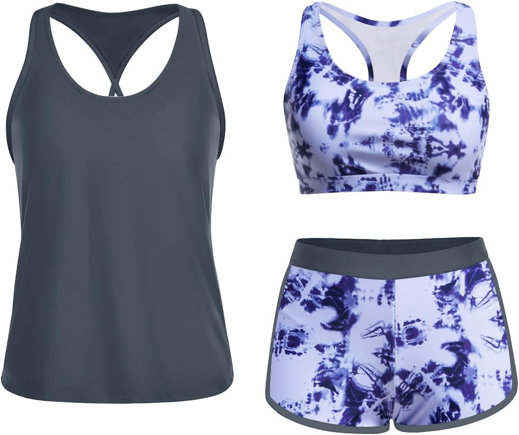 Yonique 3 Piece Athletic Tankini Swimsuits for Women with Shorts