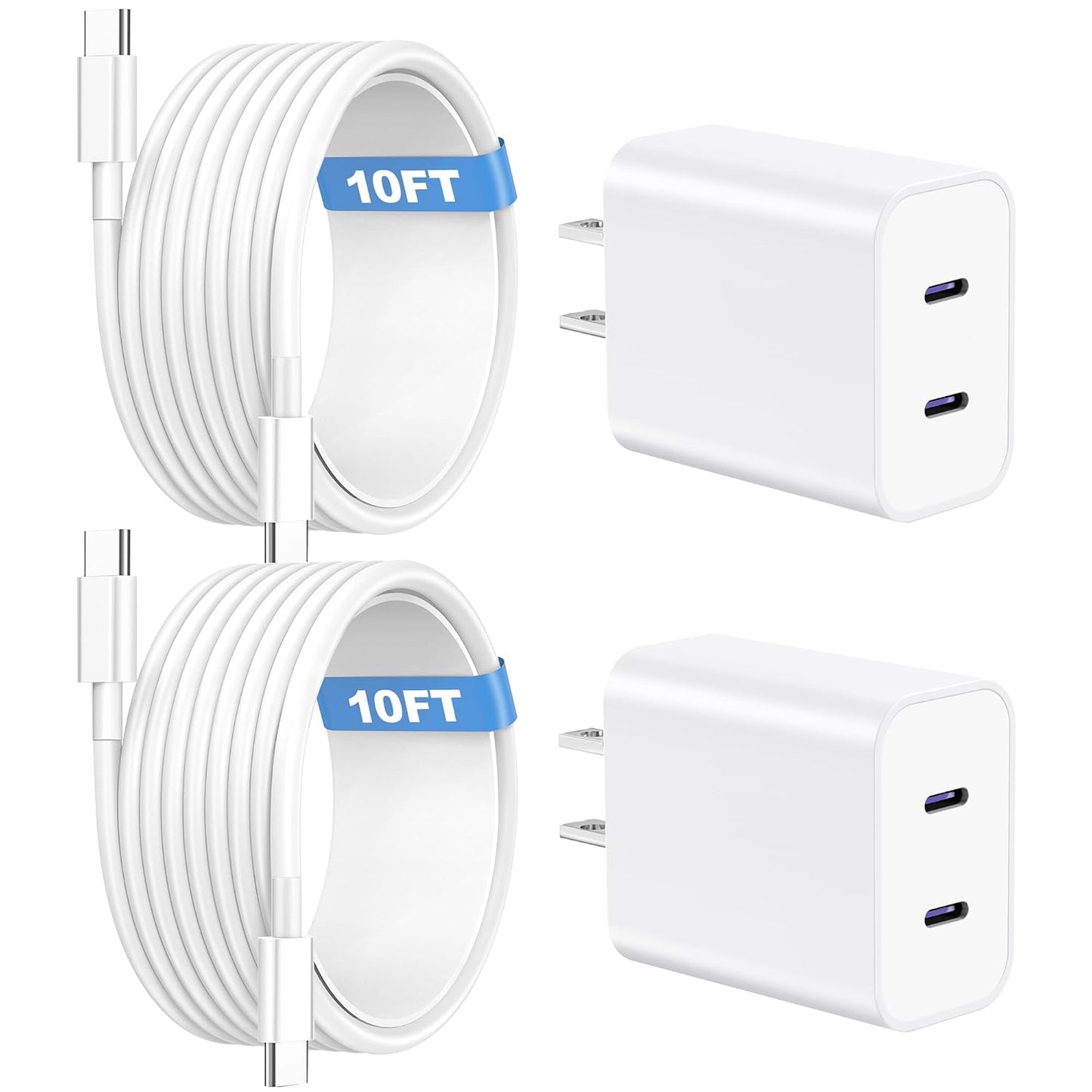 Fast Charge iPhone 16/15 Dual Port 20W USB C Wall Charger + 10ft Cable