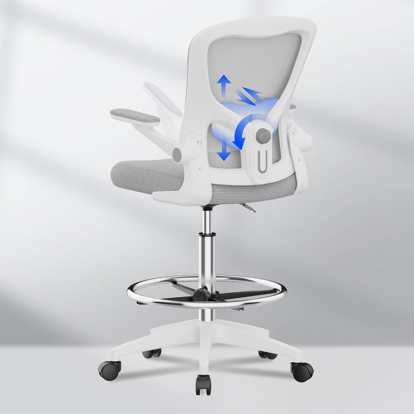 FlexiSpot Tall Drafting Chair: 2D Lumbar & 3D Armrest for Ergonomic Comfort