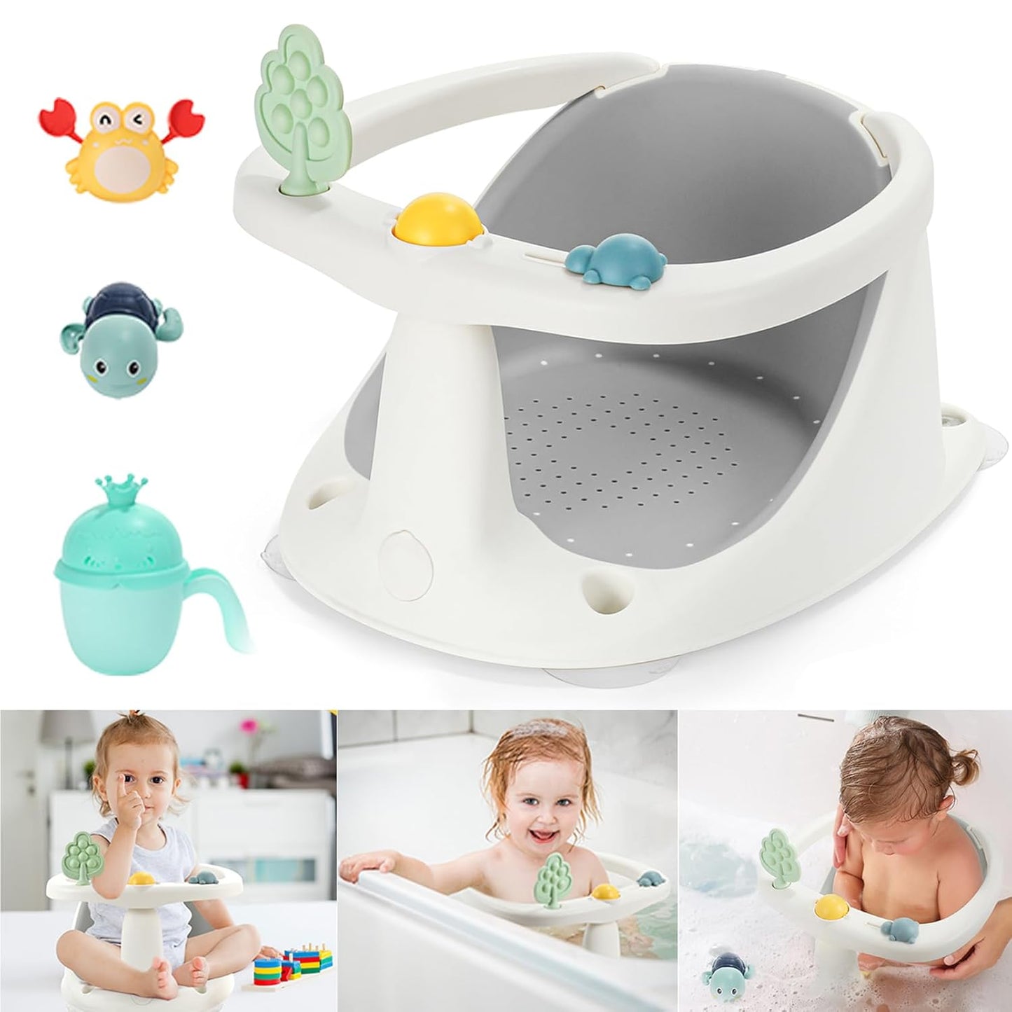 Baby Bath Seat with Funny Toys & Non-Slip Design