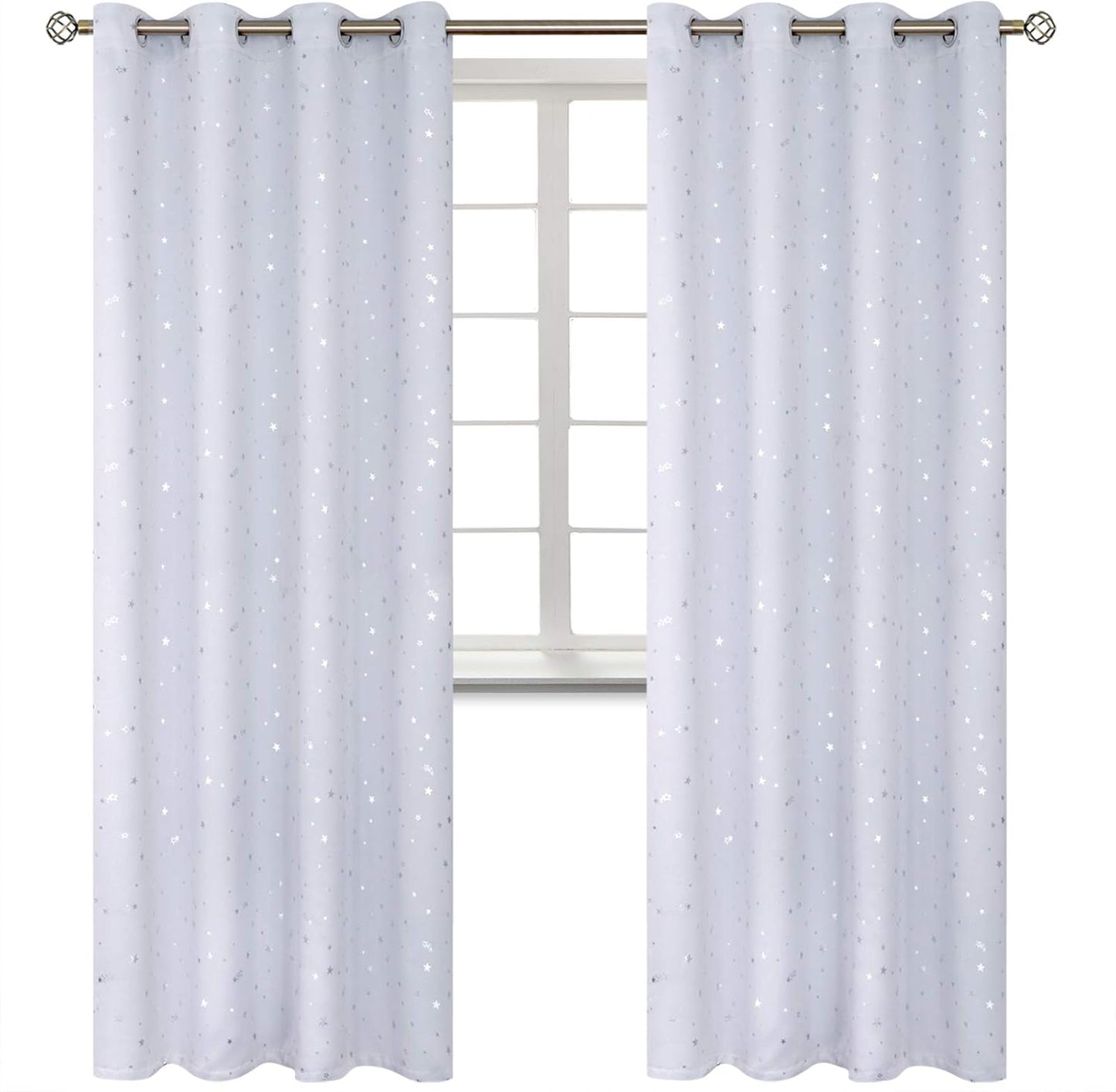 BGment Kids Room Curtains - Silver Star Print Thermal Insulated