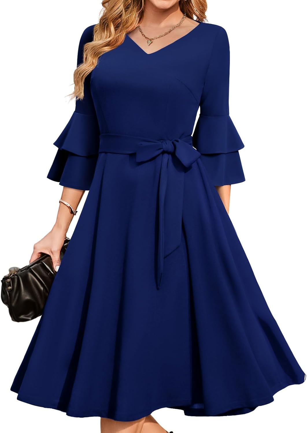 Vintage V-Neck Long Bell Sleeve Cocktail Dress for Any Occasion