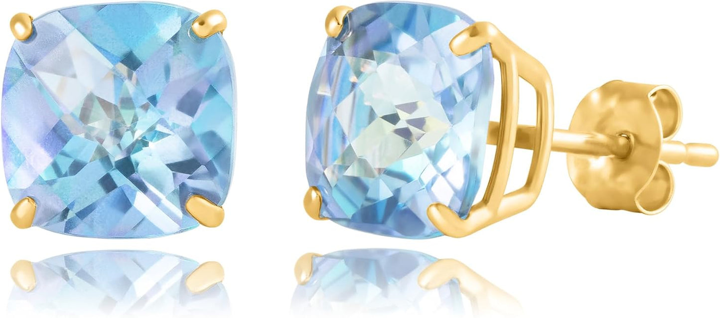 925 Sterling Silver Cushion Cut Gemstone Stud Earrings for Women