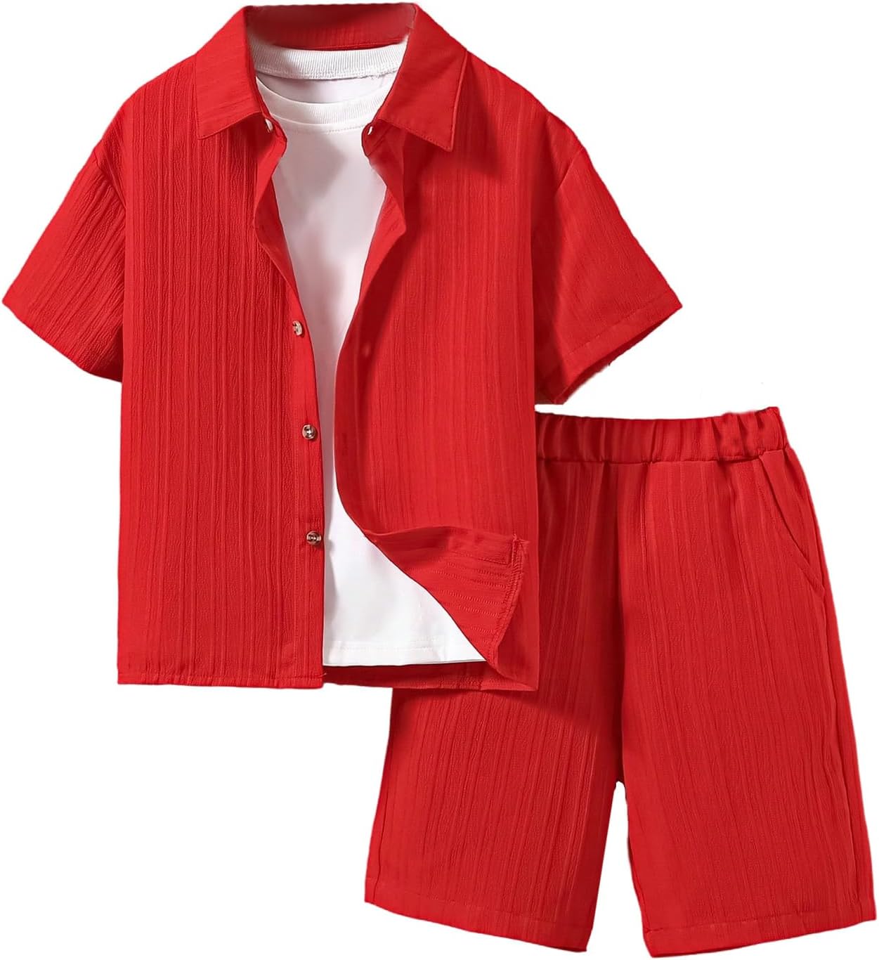 Boy's 2 Piece Beach Vacation Textured Linen Outfit for Summer