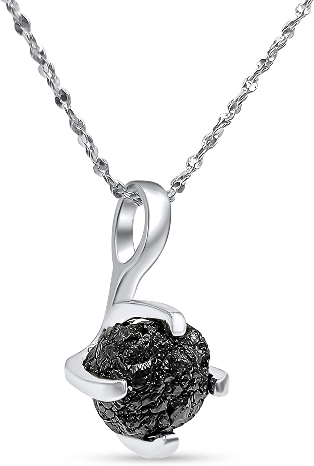 Natural Raw Gemstone Pendant Chain Necklace in White Gold