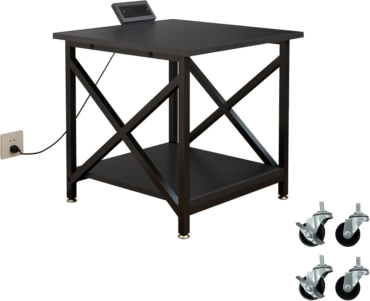 Large Printer Stand with Power Outlet and Storage Shelf for Home