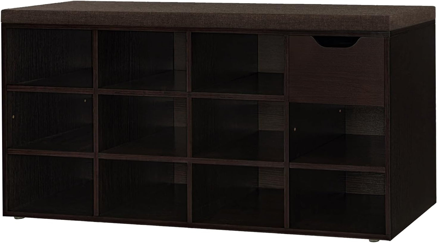 DINZI LVJ Shoe Bench with Drawer and 11 Cubbies for Storage