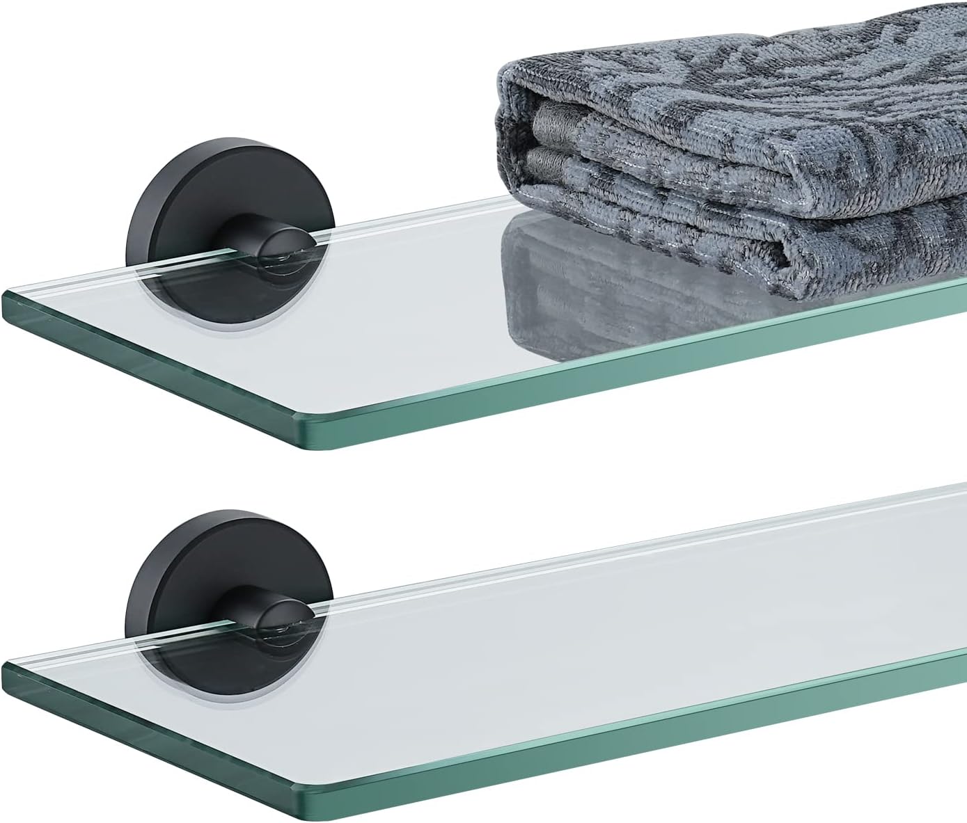 JQK Bathroom Glass Shelf Black for Stylish Shower Storage