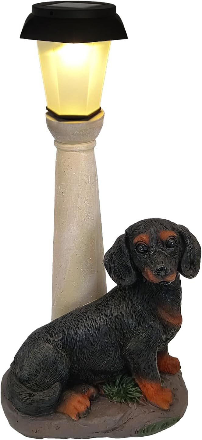 BAYN Solar Dog Garden Statues with Lantern for Outdoor Decor