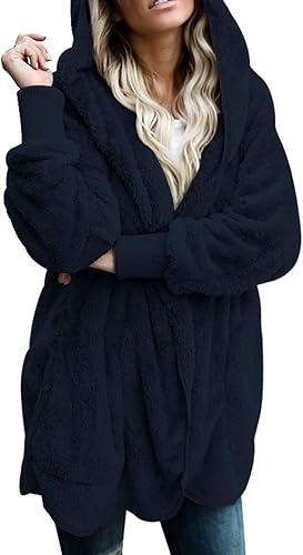 Dokotoo Womens Winter Long Sleeve Fuzzy Fleece Hooded Cardigan
