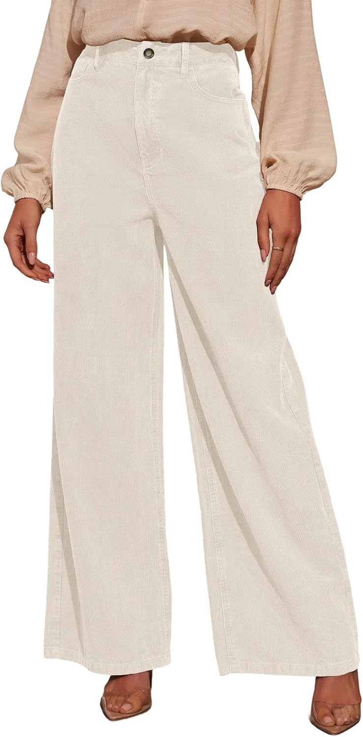 Sidefeel Women's High Waisted Corduroy Baggy Wide Leg Pants