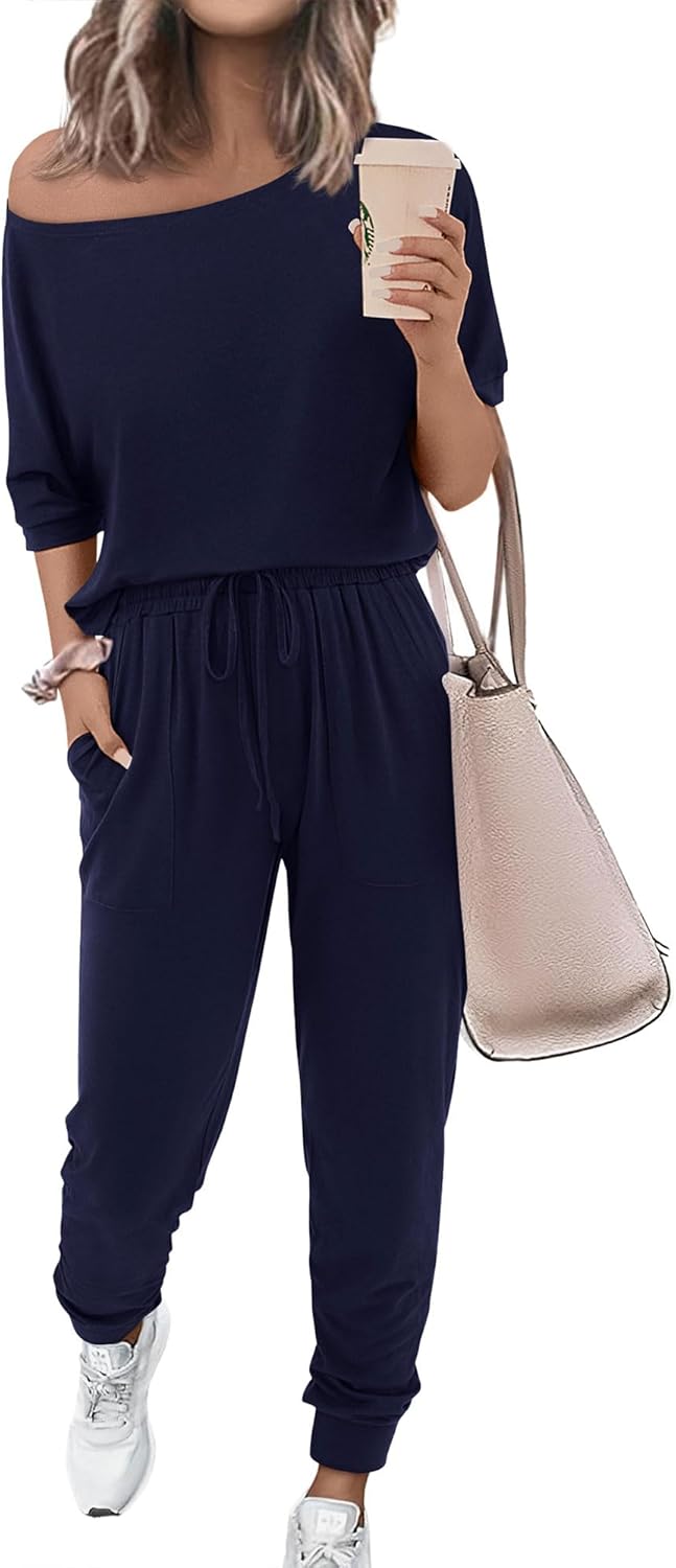Stylish Summer 2 Piece Outfits for Women - Off Shoulder Tracksuit