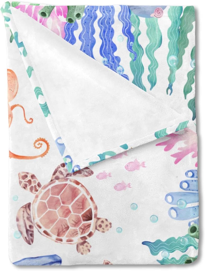 Sea Animals Flannel Swaddle Blanket Set - Soft Nautical Theme Gift!