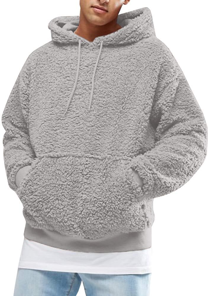 Runcati Mens Fuzzy Sherpa Pullover Hoodie for Winter Wear