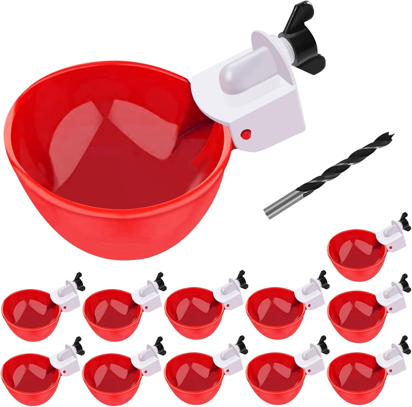 Automatic Red Chicken Waterer Cups - 12 Pack, Easy Installation for Poultry