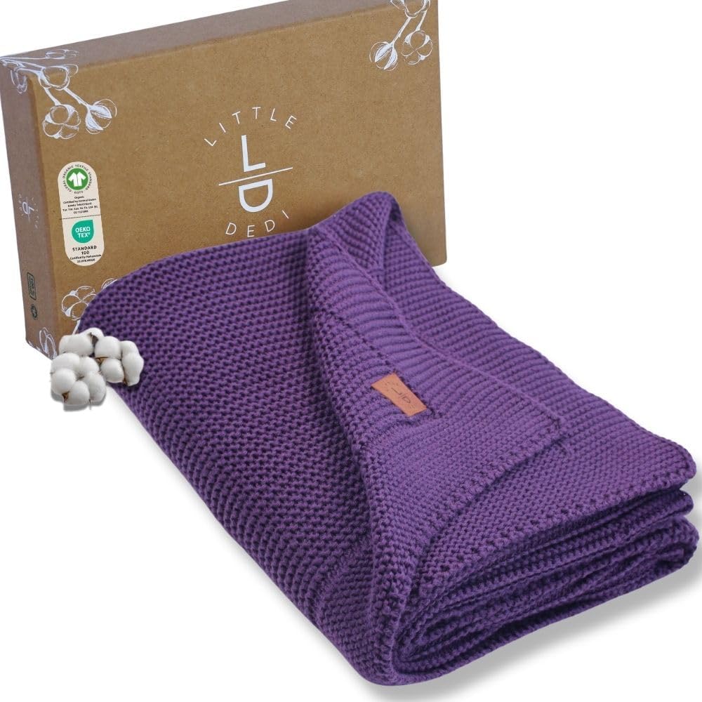 100% Organic Cotton Baby Knitted Blanket - Soft Toddler Gift