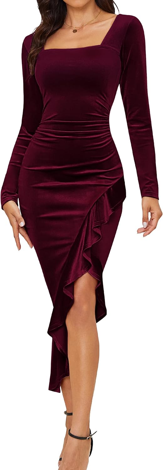 Elegant Velvet Dress for Women - Sexy Long Sleeve Bodycon Style