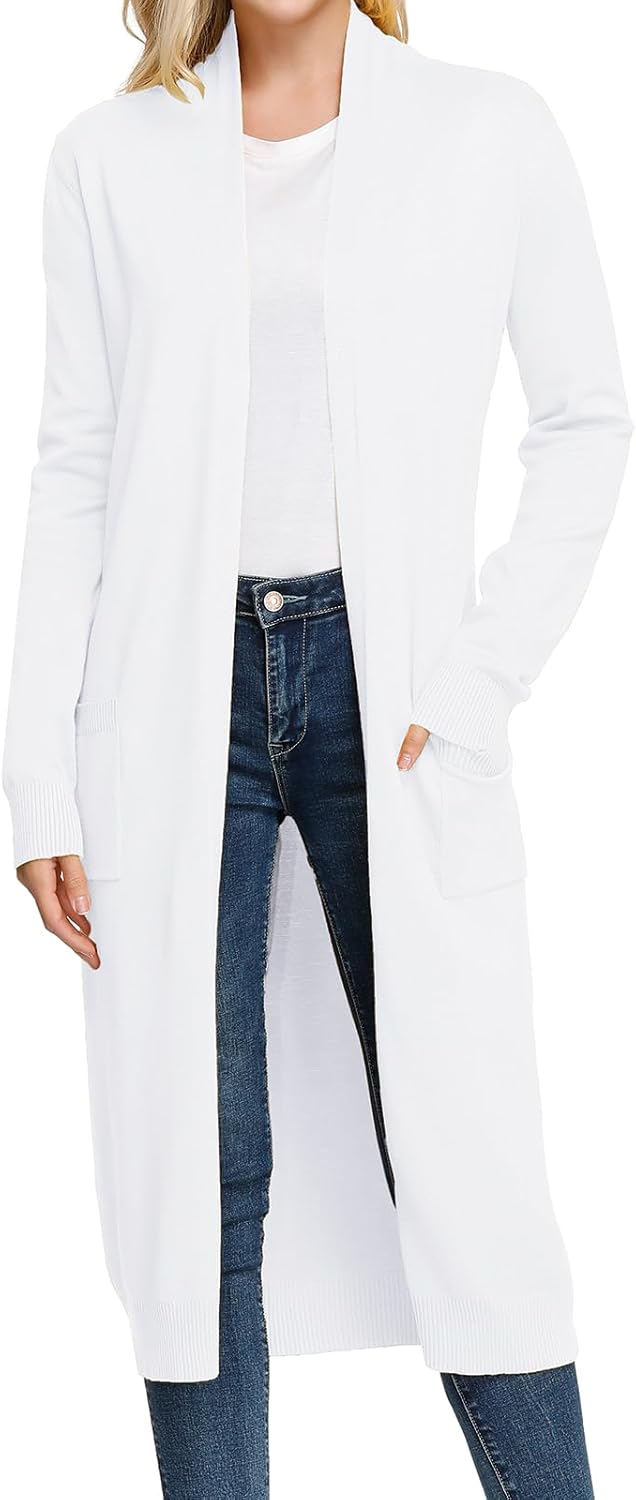 Essential Solid Open Front Maxi Long Knitted Cardigan Sweater