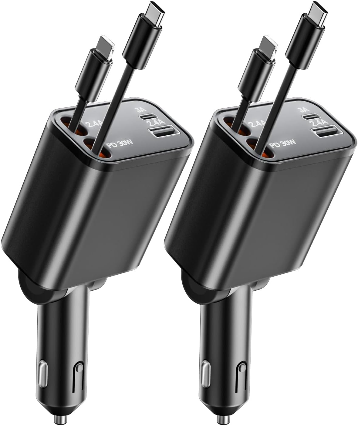 Fast 4-in-1 Car Charger, 69W, PD Cables, iPhone/Galaxy!