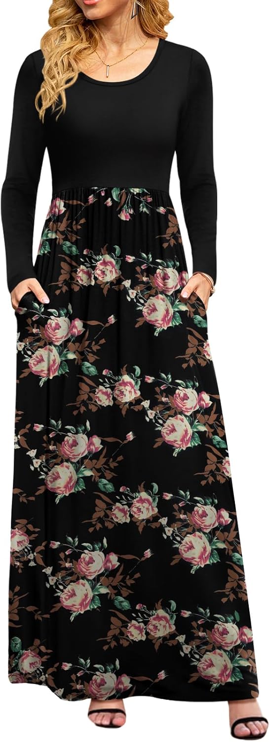 DB MOON Women Casual Long Sleeve Maxi Dresses with Pockets