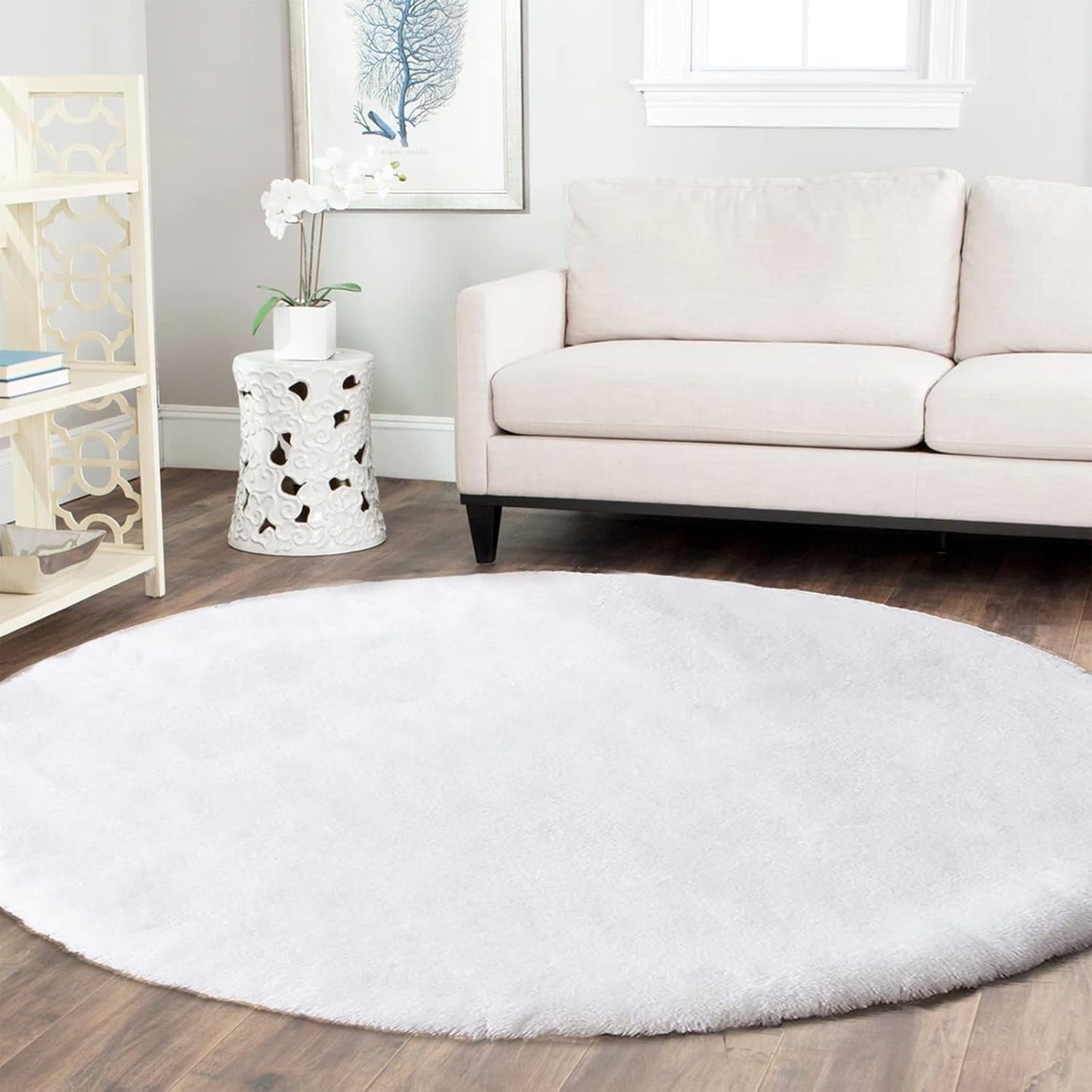 Latepis Round Furry Rugs 5ft White Circle Rug for Living Room