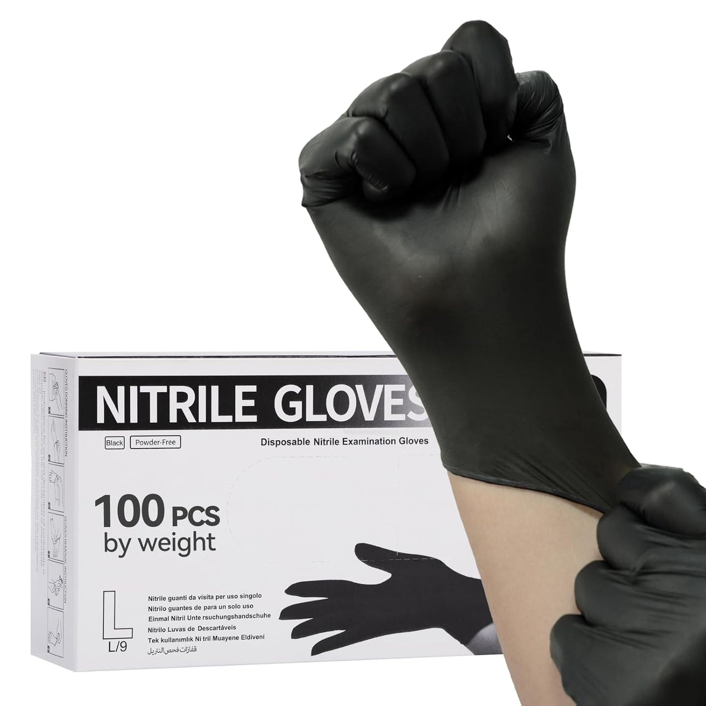 100 Large Black Nitrile Gloves - Latex-Free, Food-Safe