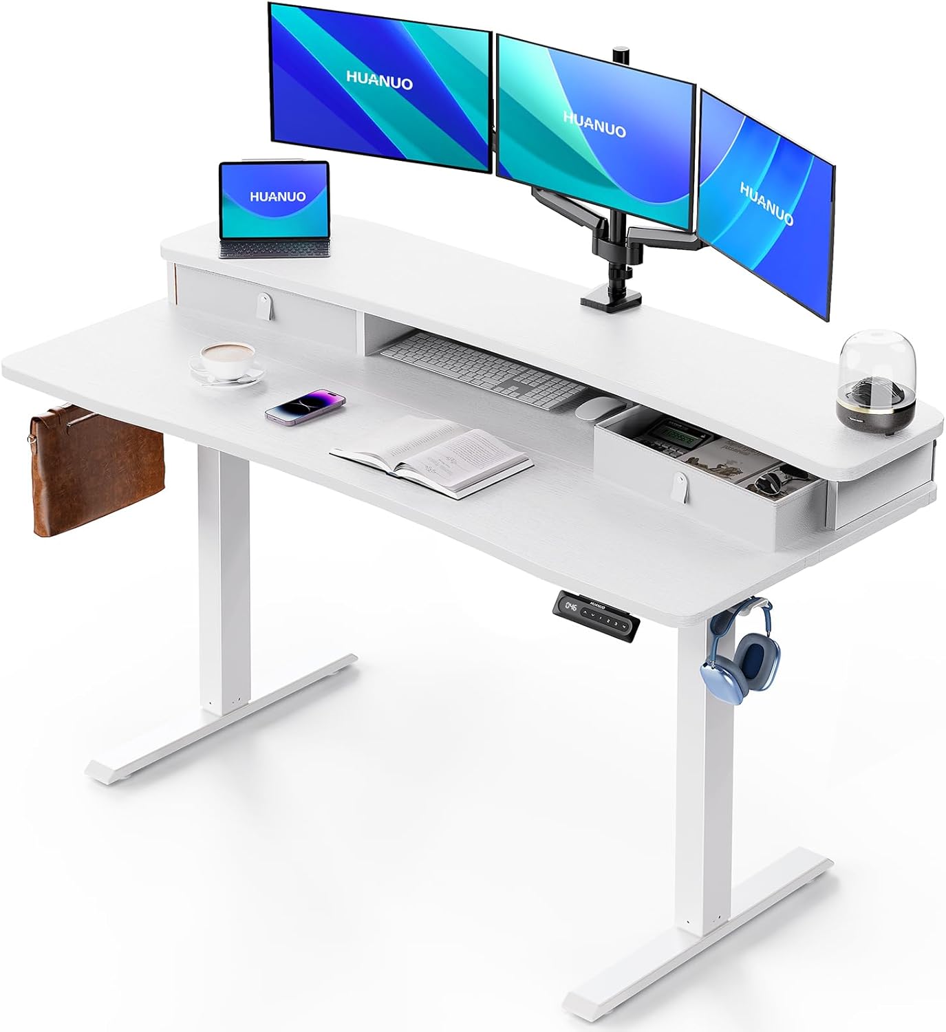 Height-Adjustable Standing Desk with Storage & Hooks
