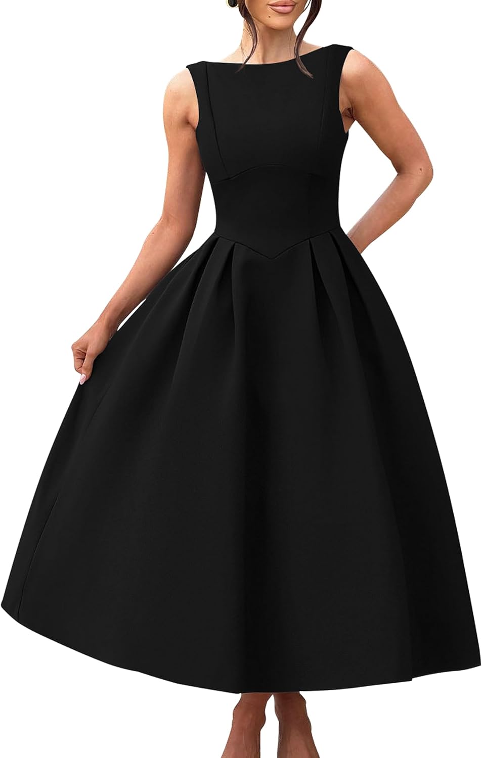 YMDUCH Women's Elegant Sleeveless Backless A Line Evening Dress