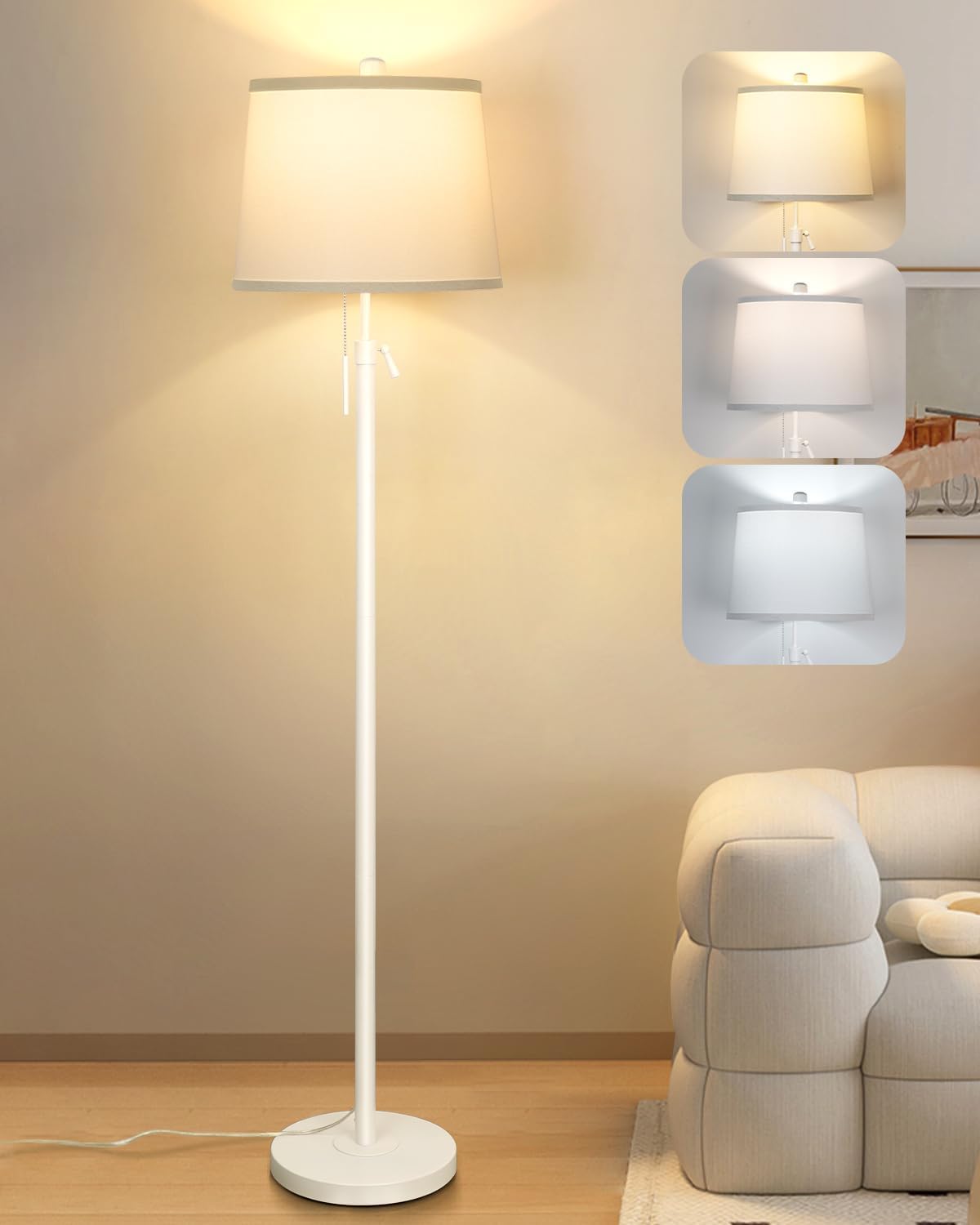 Adjustable Height White Floor Lamp for Living Room and Office