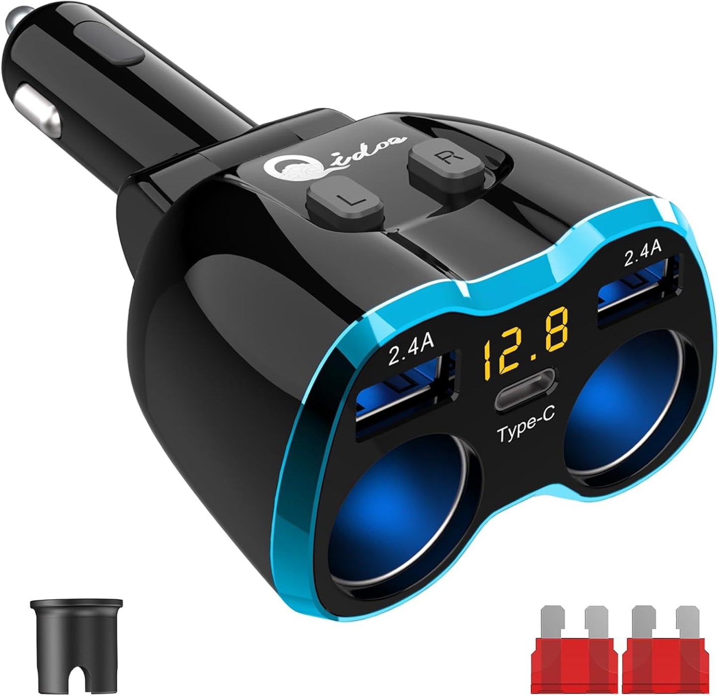 Qidoe USB C Car Charger Splitter: 2 Socket Power Outlet