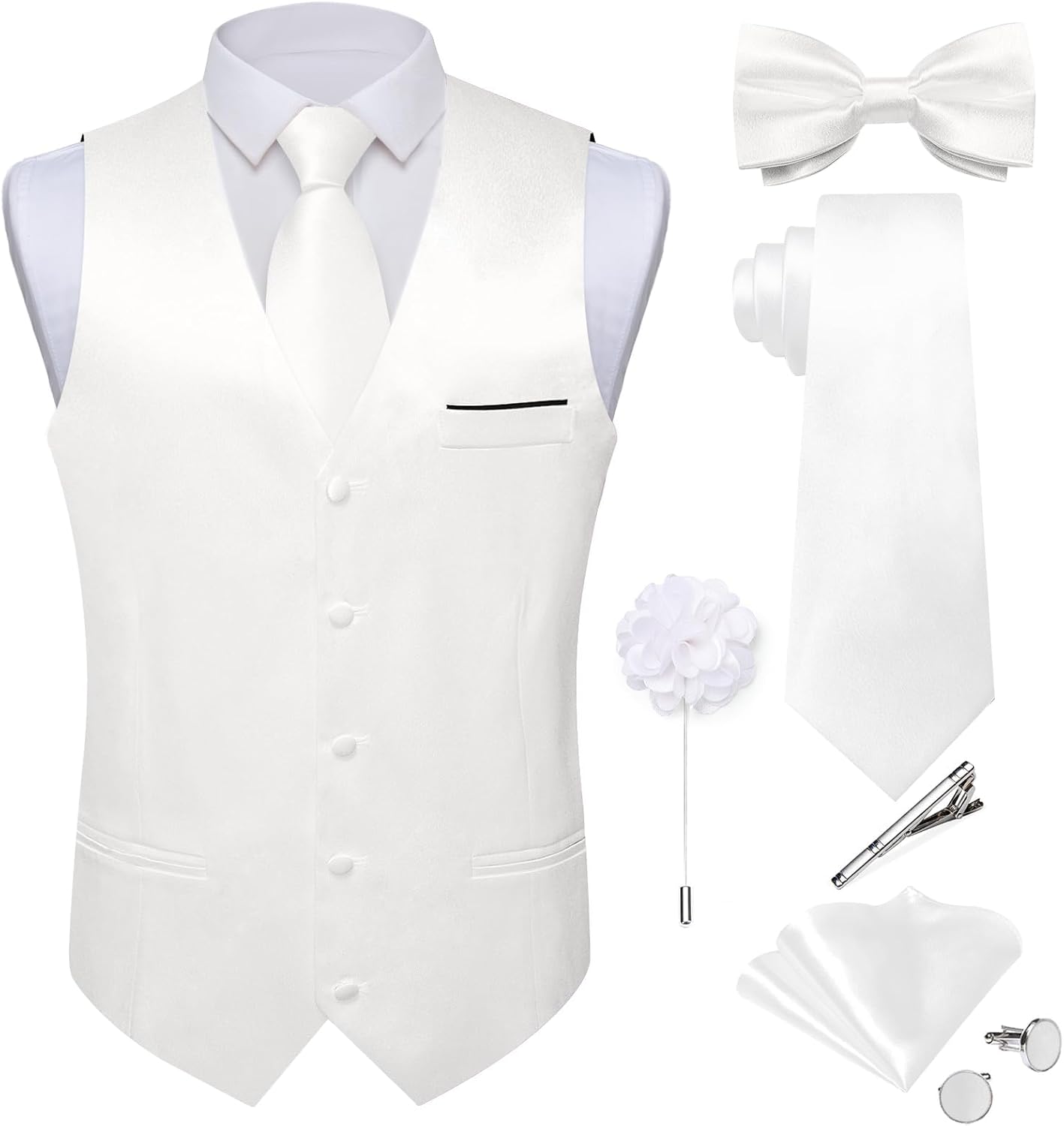 DiBanGu Mens Satin Suit Vest and Tie Set for Formal Events
