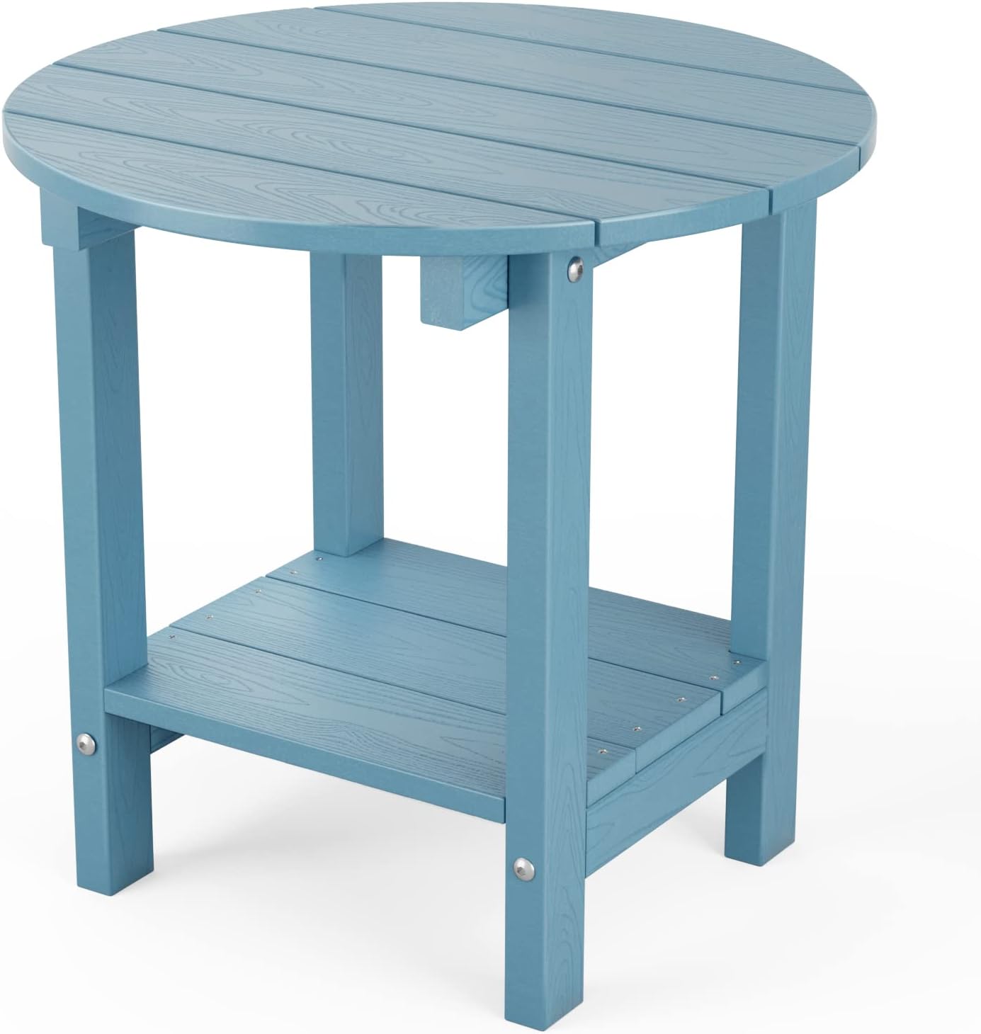 MXIMU Round Outdoor Side Table with Storage Shelf for Patio