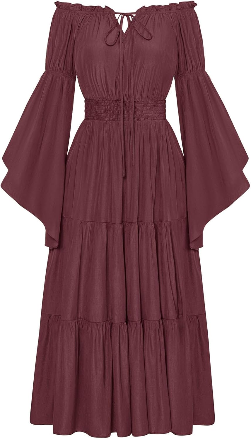 Scarlet Darkness Renaissance Costume Off Shoulder Maxi Dress