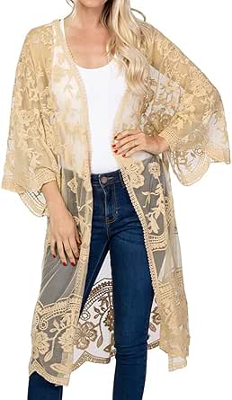 Bsubseach Women Mesh Lace Beach Kimono Cardigan for Summer Fun