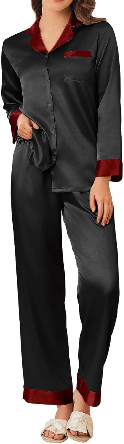 Ekouaer Silk Pajamas for Women Long Sleeve Satin Pajama Set