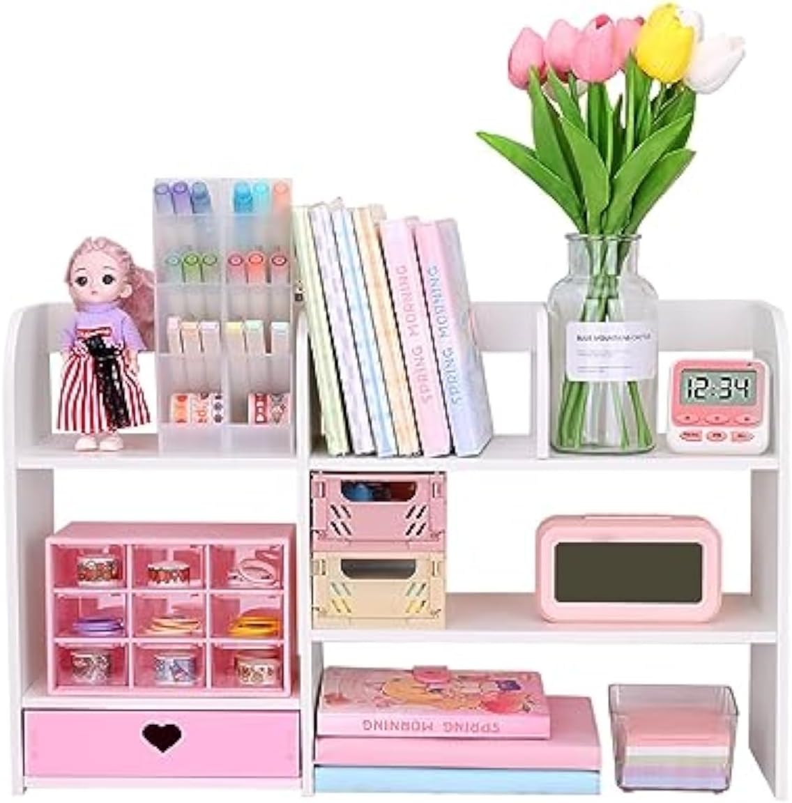 Kawaii Pink Desk Organizer with Drawer