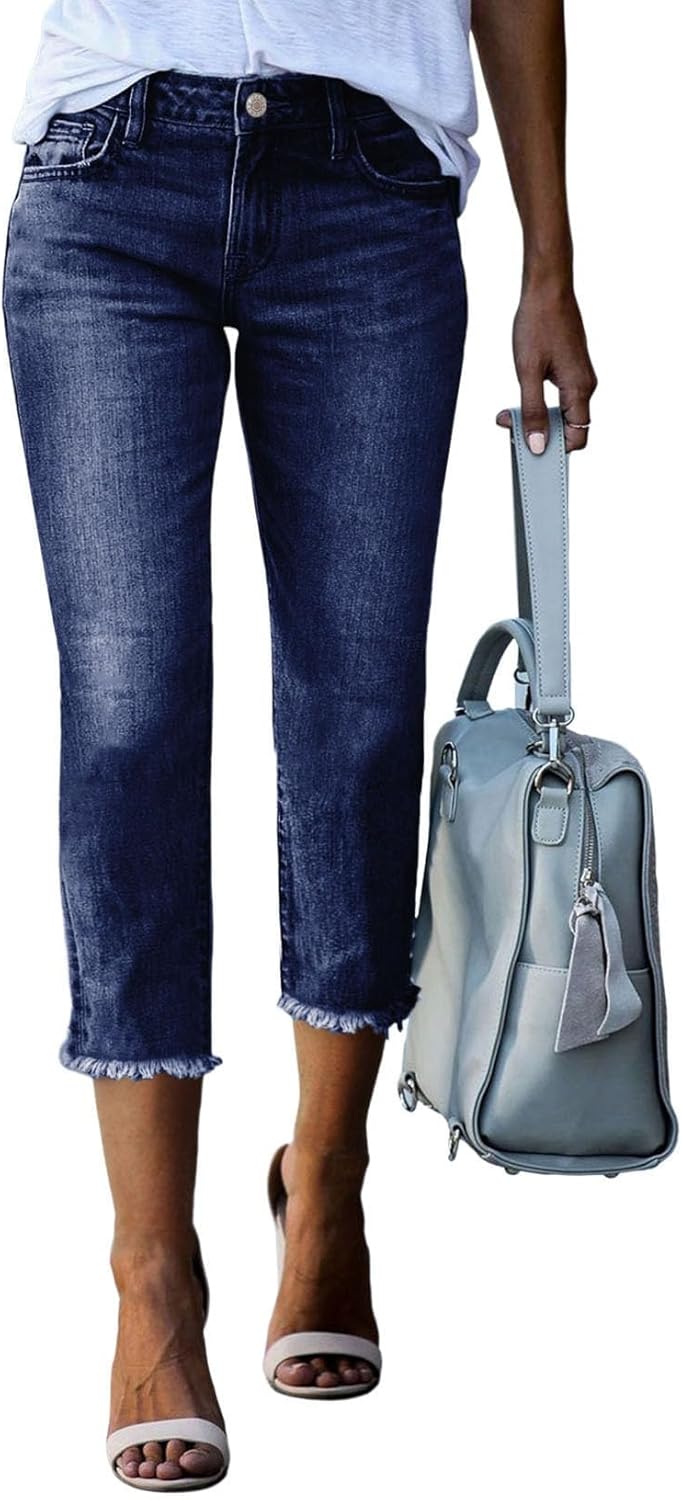 Sidefeel Women's High Waisted Capri Jeans for Summer Fashion