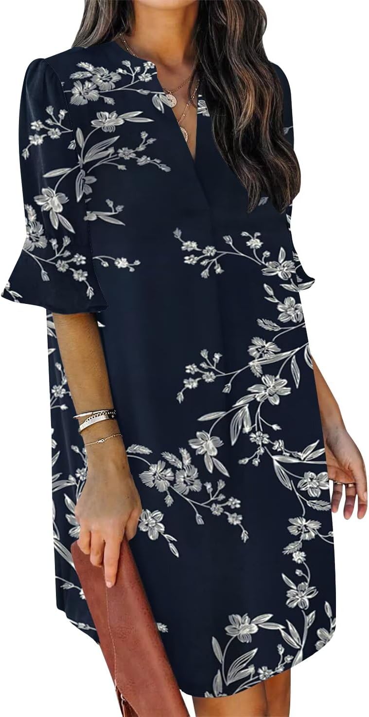 QACOHU Summer Dresses for Women V Neck Ruffle Casual Shift