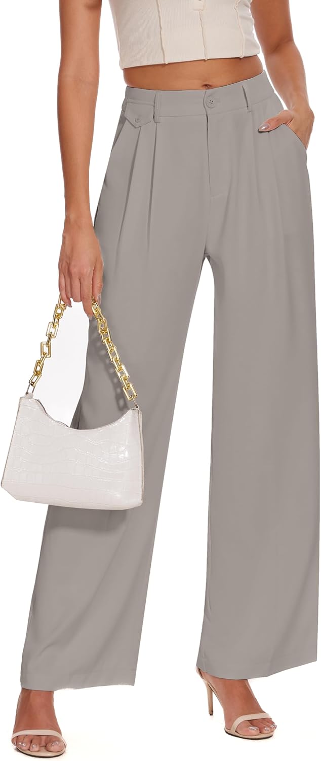 FUNYYZO Women's Loose Pleated Front Long Pants for Casual Wear