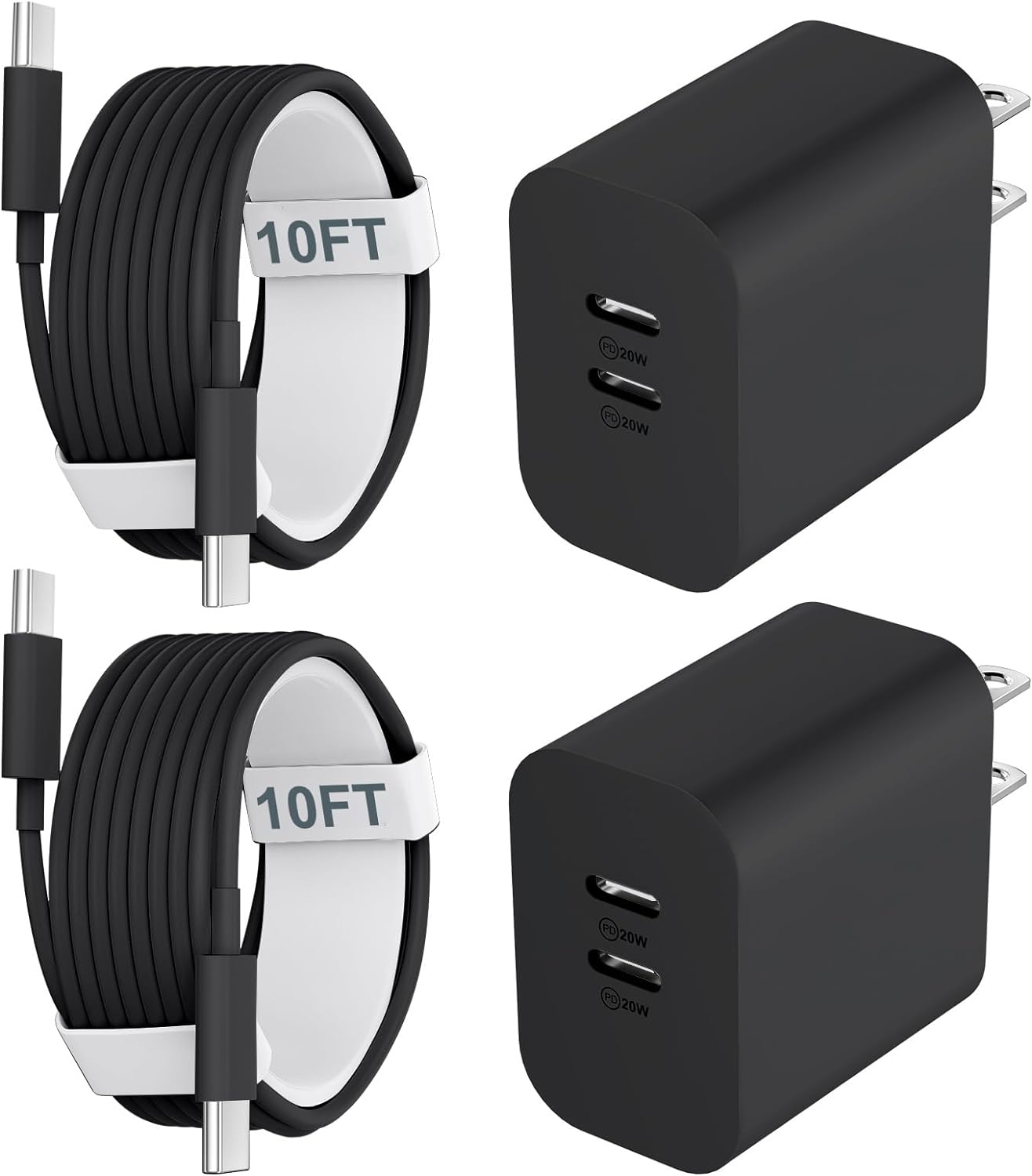 Quick Charge Set: 20W Dual Port Fast Charger & 10FT USB C Cable for iPhone & Android - Auorld
