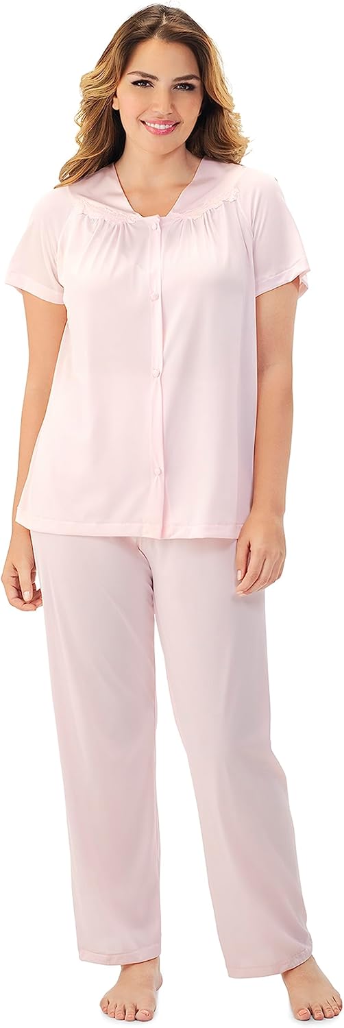 Silky Nylon Tricot Women's Short Sleeve Pajama Set for Comfort