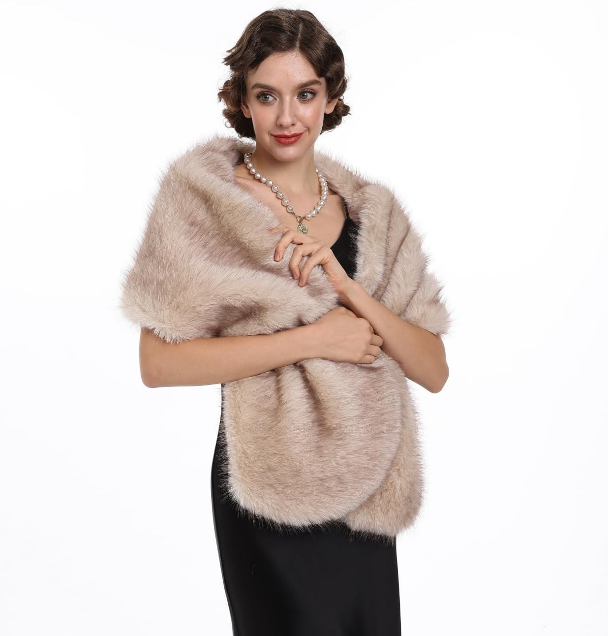 SAFERIN Women's Winter Faux Fur Wrap for Parties and Weddings