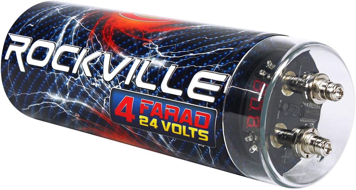 Rockville RXC4D 4 Farad Digital Car Capacitor for Audio Systems