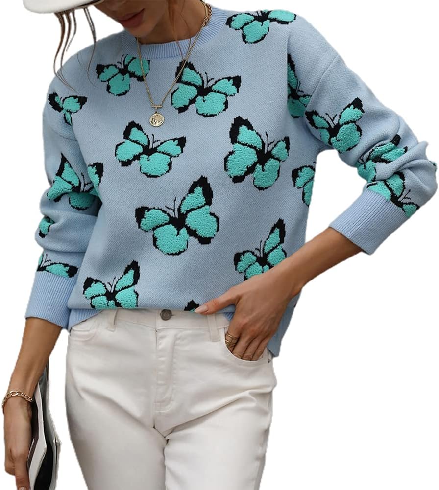 Womens Casual Leopard Print Knitted Pullover Sweater for Fall