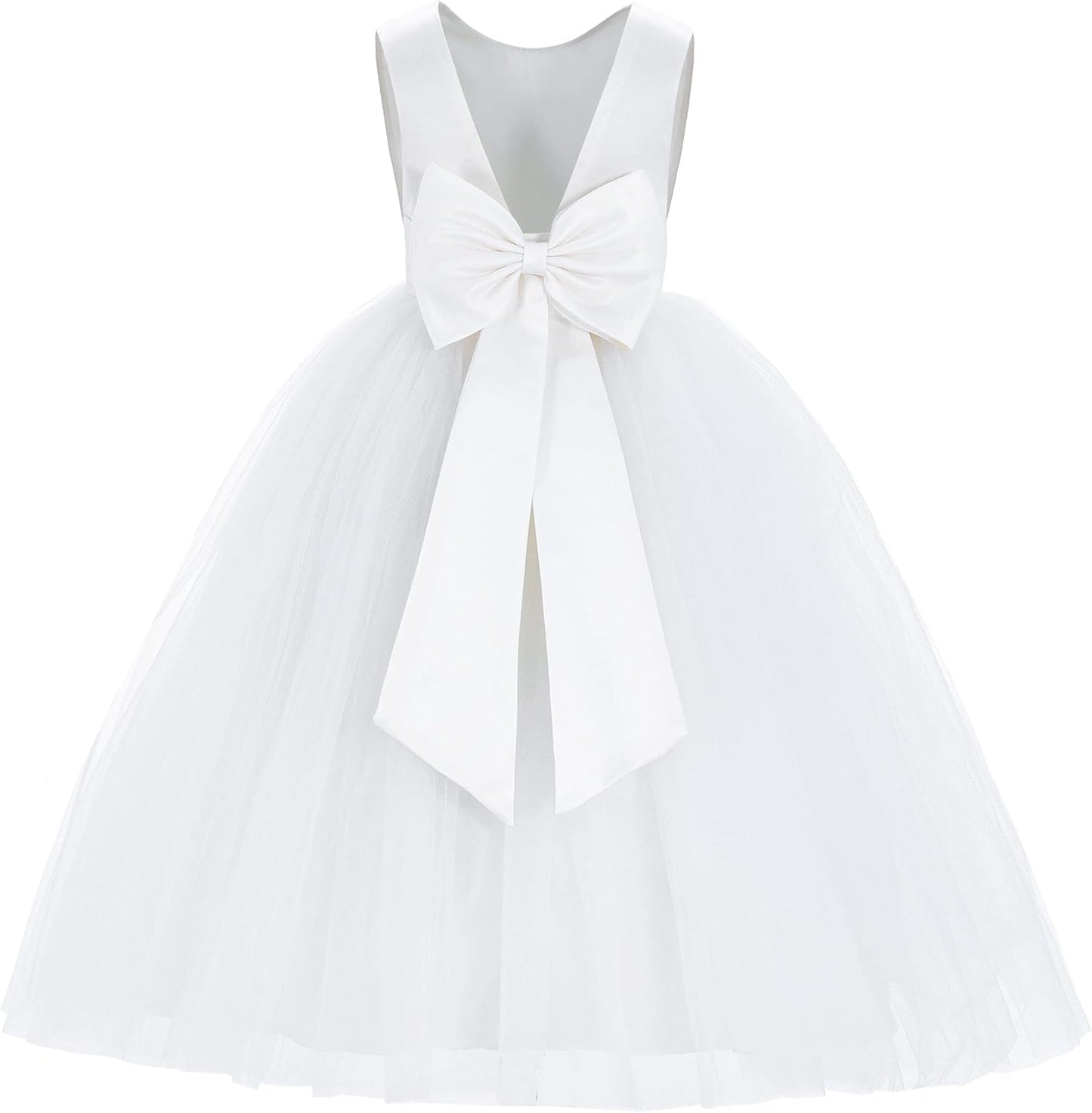 V-Back Satin Flower Girl Dress for Toddler Communion Gown