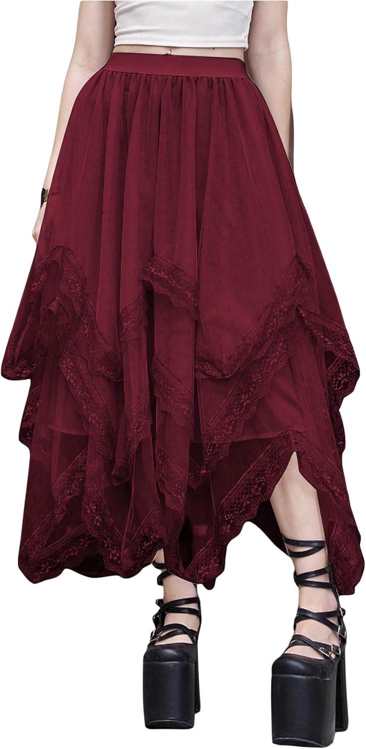 SHENHE Women's Lace Trim Layered Mesh Tulle Skirt for All Occasions