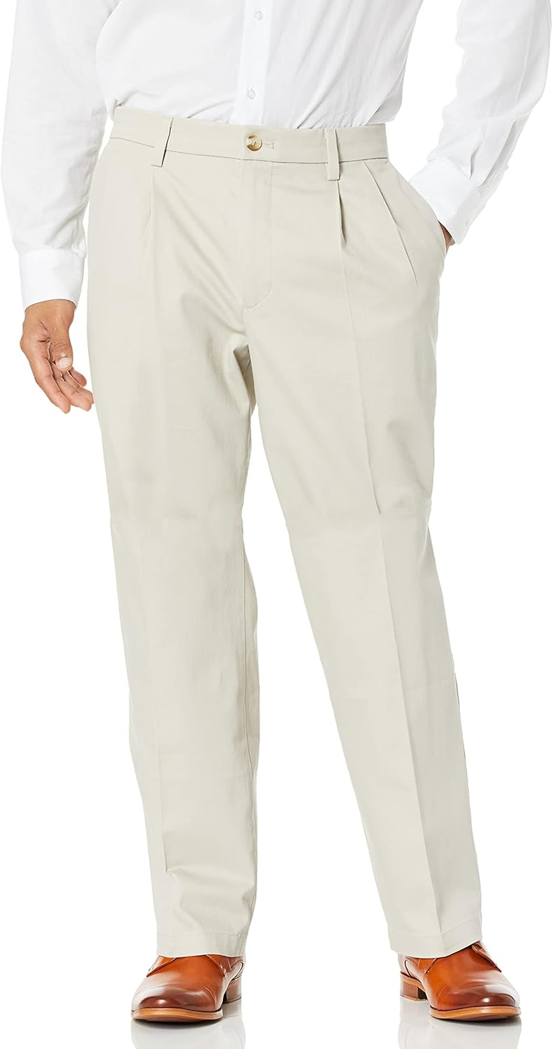 DOCKERS Men's Relaxed Fit Khaki Lux Cotton Stretch Pants