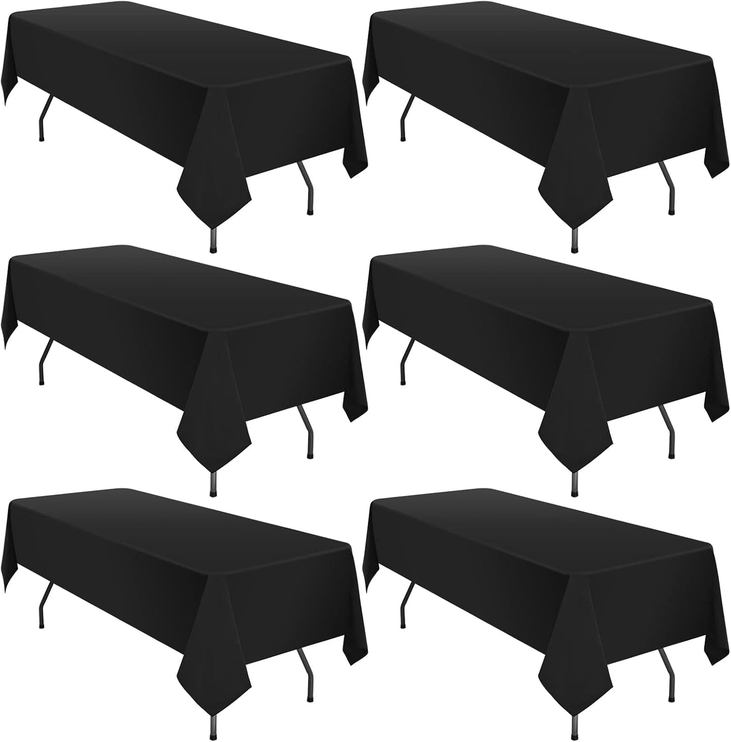 Black Rectangular Polyester Tablecloths for 8FT Tables - 6 Pack