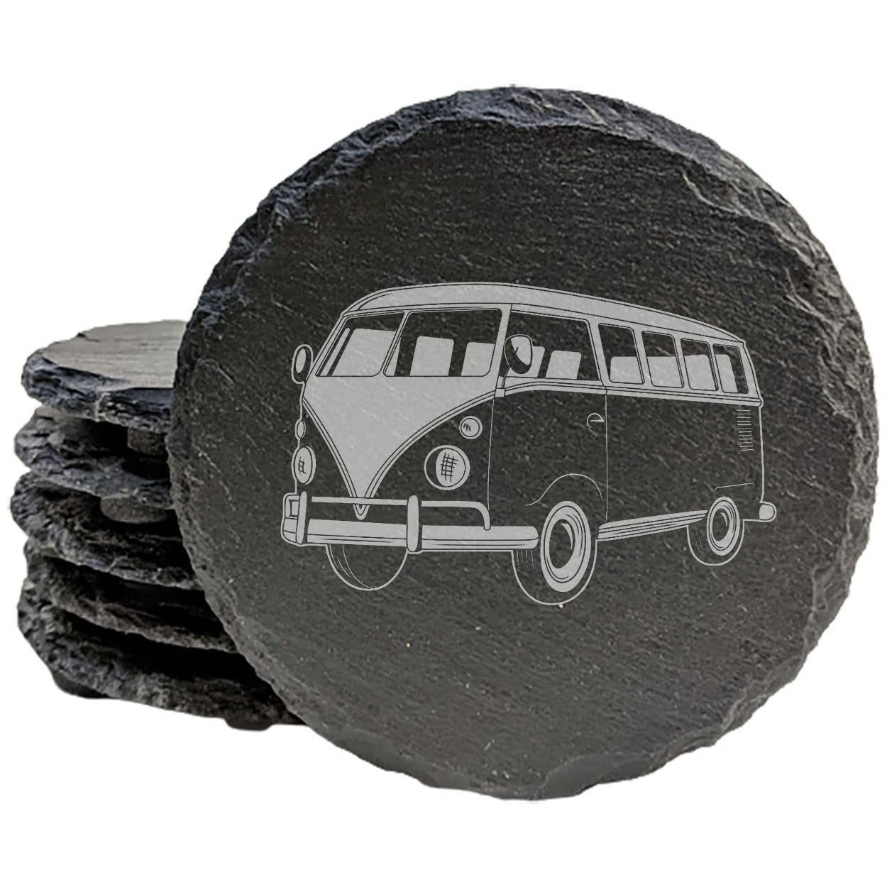 Vintage VW Bus Coasters - Unique Laser-Etched Slate Drink Mats